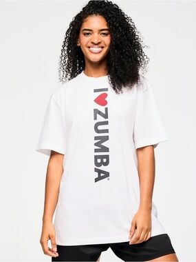 Zumba Fitness Vertical Logo Tee - Black, Red, White “I Love Zumba”